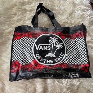 Vans off the wall logo black red reusable shopping bag large checkered tote bag